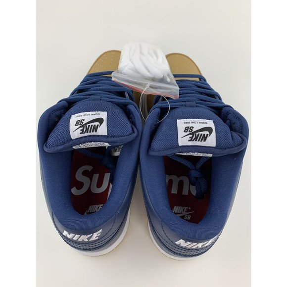 Supreme x Nike SB Dunk Low OG QS Men’s Size 9.5 Navy Gold Jewel - Picture 5 of 12